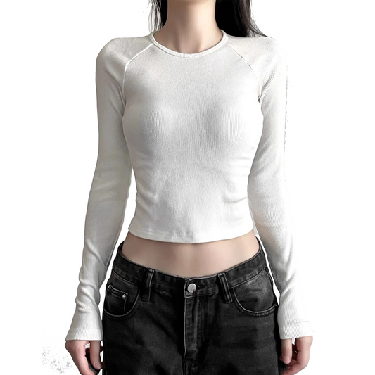 Flared Long Sleeve Corset Crop Tops