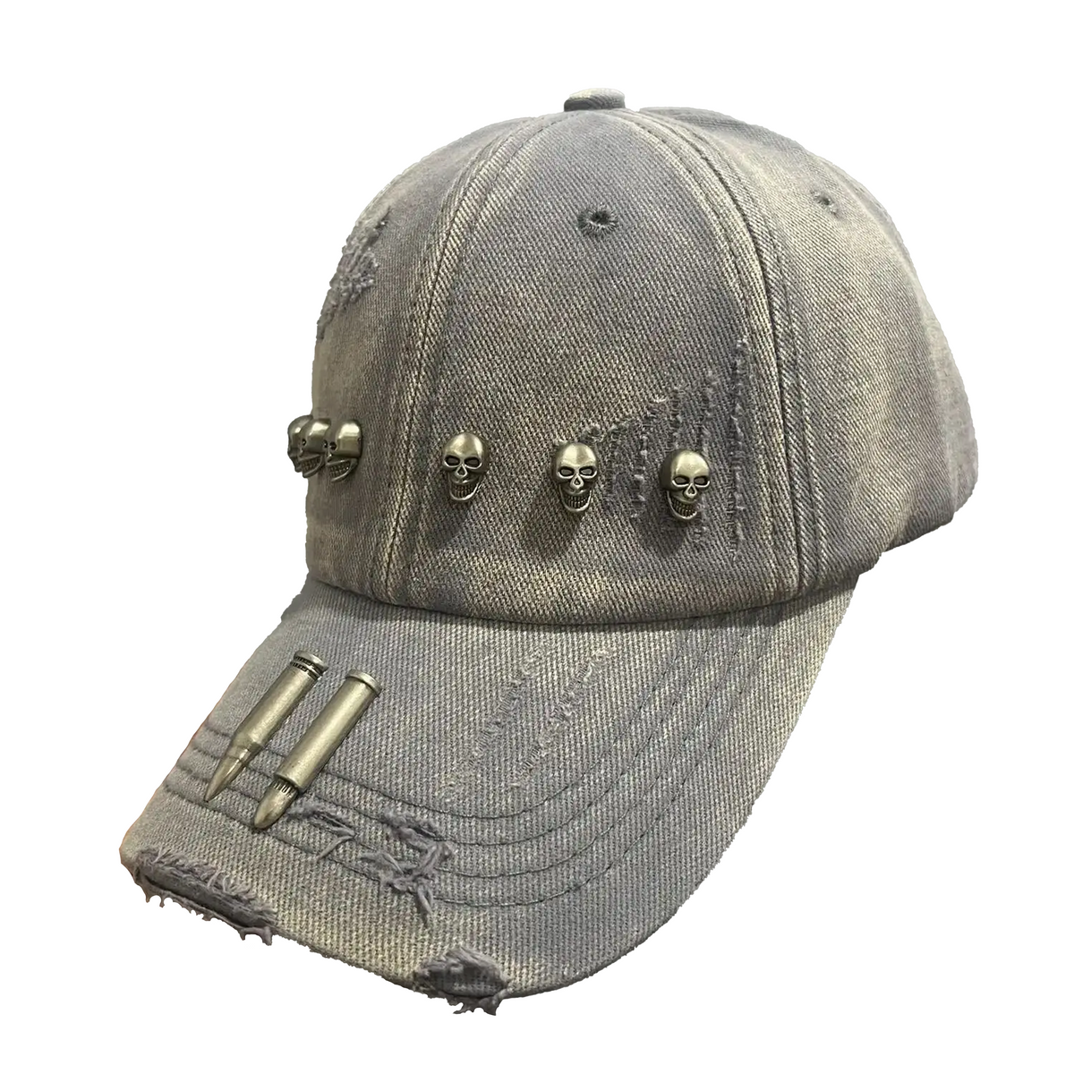 Distressed Rivet Skull Bullet Cap