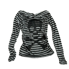 One-shoulder Striped Skull Long Sleeve Top - PWM
