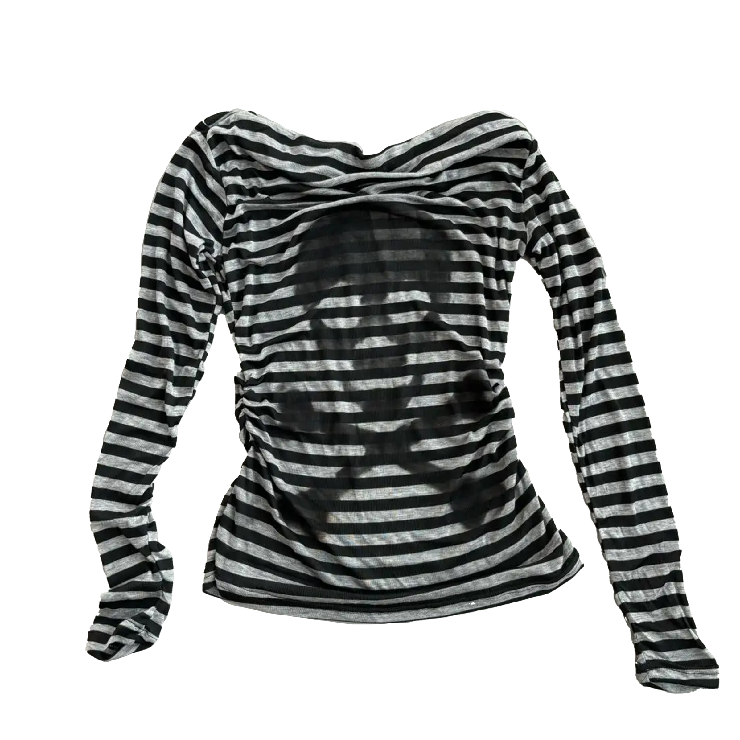 One-shoulder Striped Skull Long Sleeve Top - PWM
