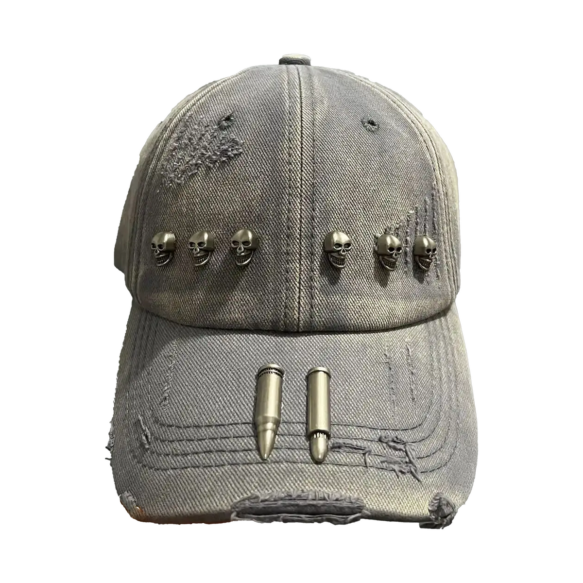 Distressed Rivet Skull Bullet Cap