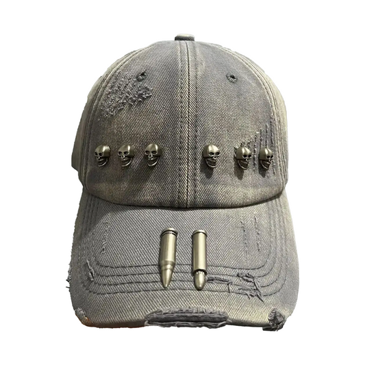 Distressed Rivet Skull Bullet Cap