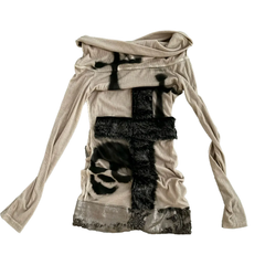 Fur Patchwork Slash Neck Tops - PWM