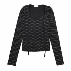 Dot Round Neck Long Sleeve Tops - PWM