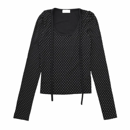 Dot Round Neck Long Sleeve Tops