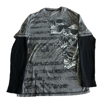 Skull Print Two Piece Long Sleeve Tee