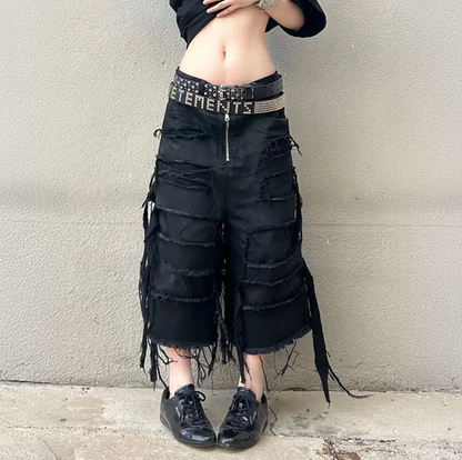 High Waist Washed Denim Shorts