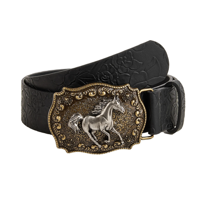 Neutral horse head buckle peony pattern belt