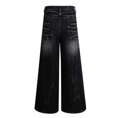 Distressed Lightning Pattern Wide Leg Jeans - PWM