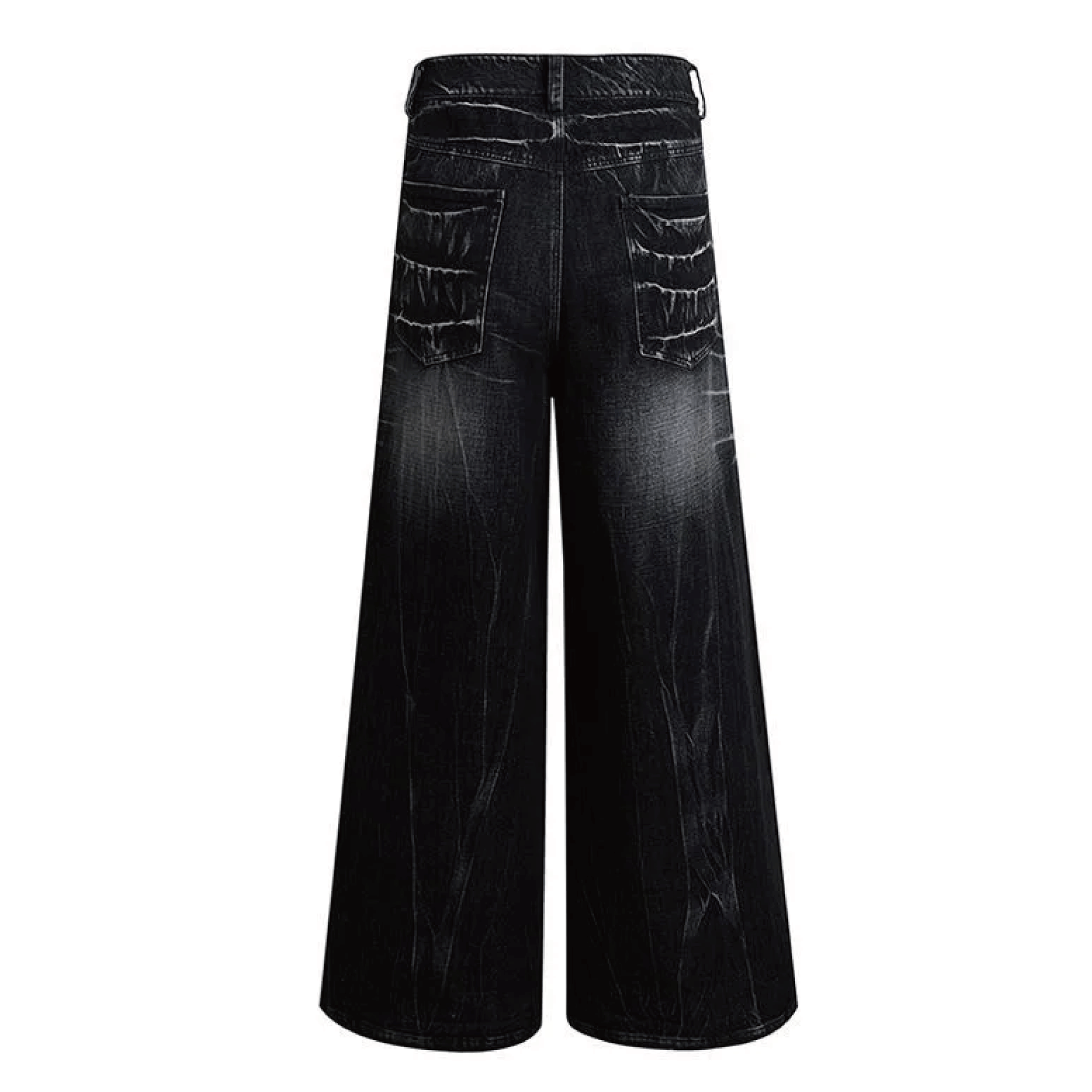 Distressed Lightning Pattern Wide Leg Jeans - PWM