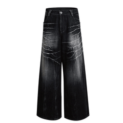 Distressed Lightning Pattern Wide Leg Jeans - PWM