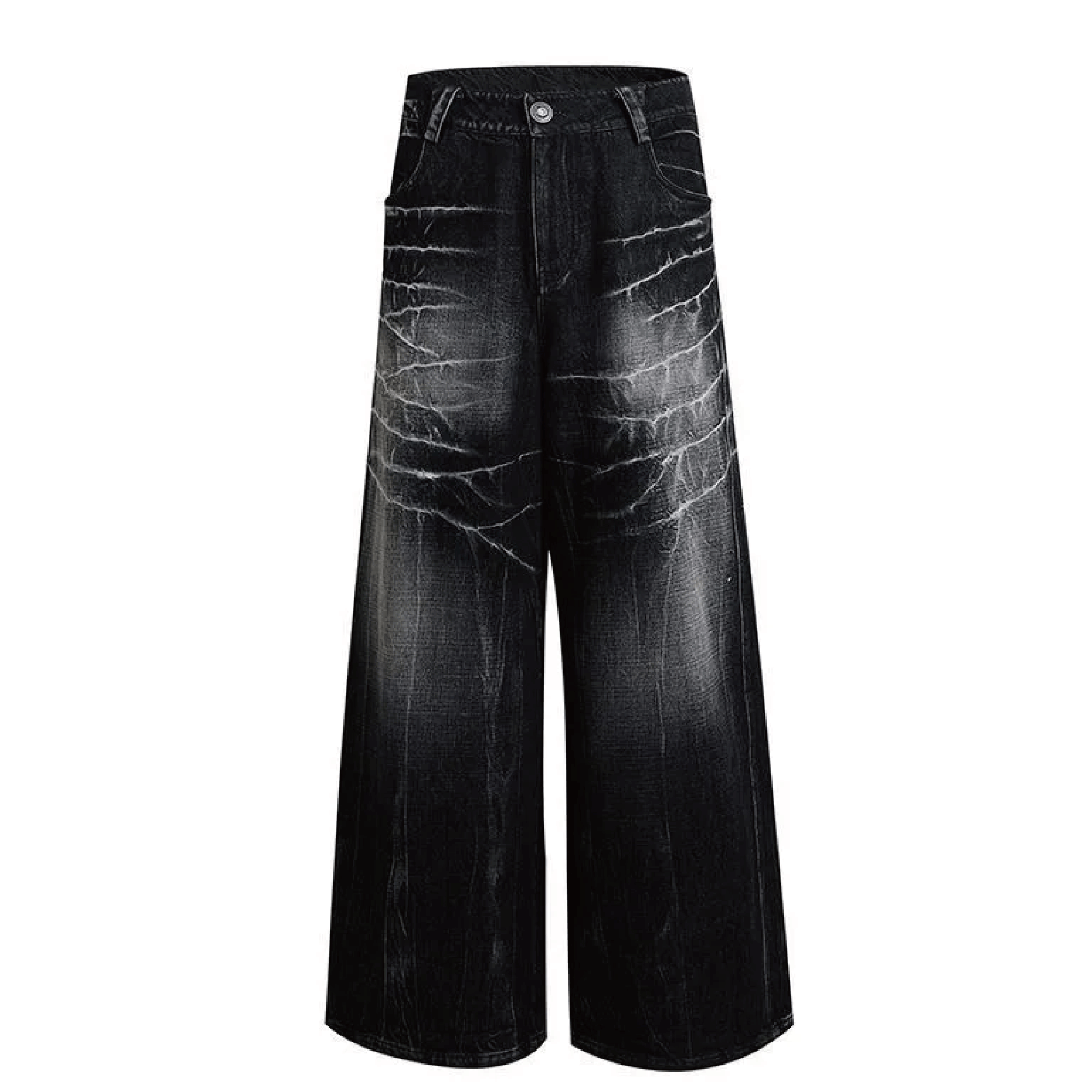 Distressed Lightning Pattern Wide Leg Jeans - PWM